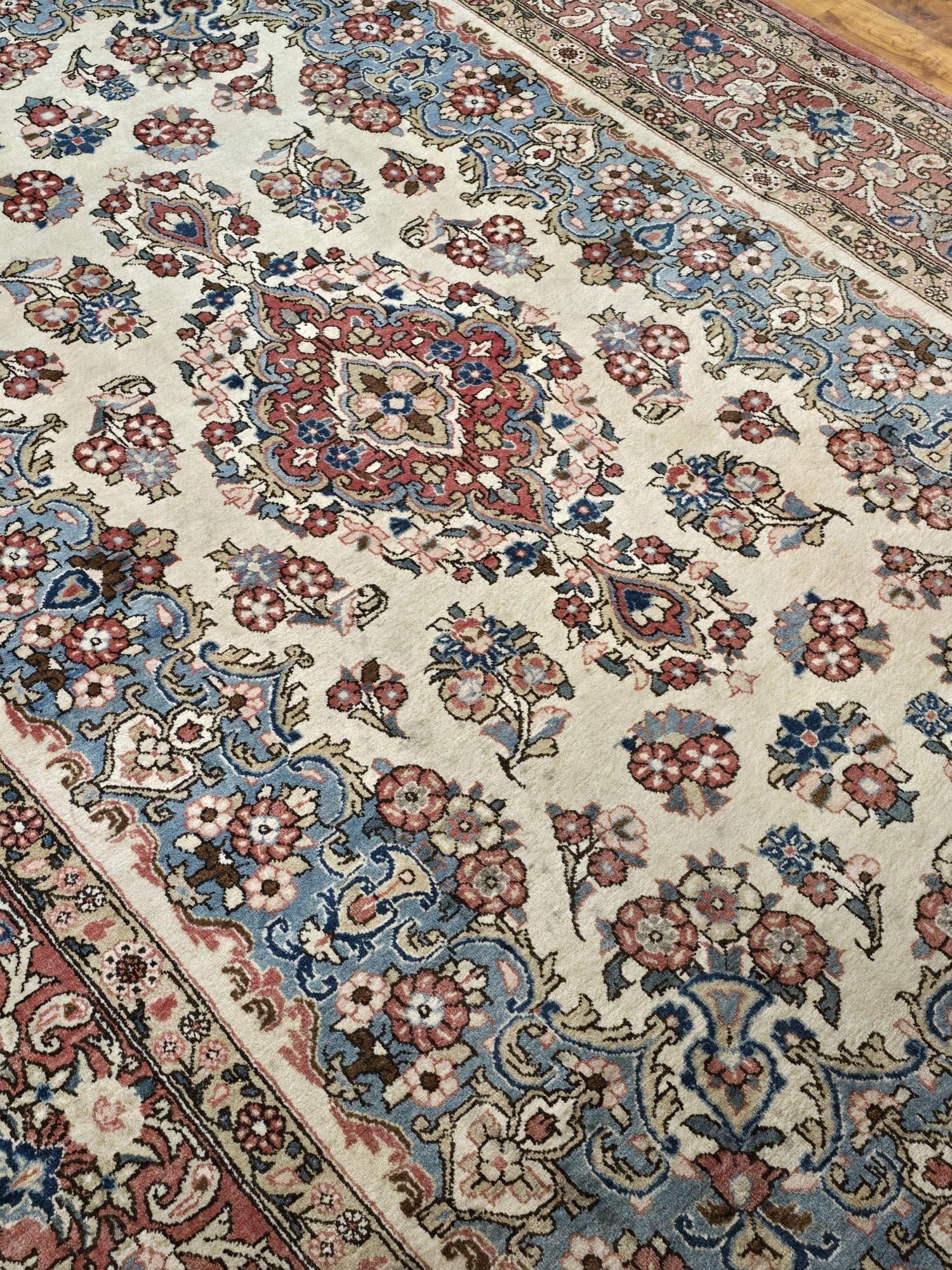 Dywan perski Sarough 200x300 cm, biały niebieski czerwony, wełna, Iran, lata 60. - 396175