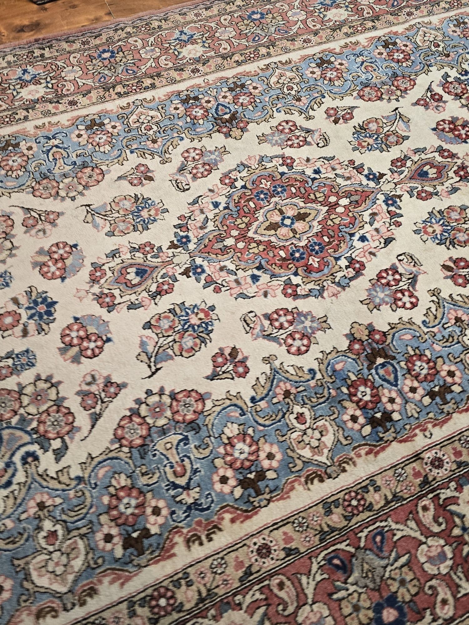 Dywan perski Sarough 200x300 cm, biały niebieski czerwony, wełna, Iran, lata 60. - 396173
