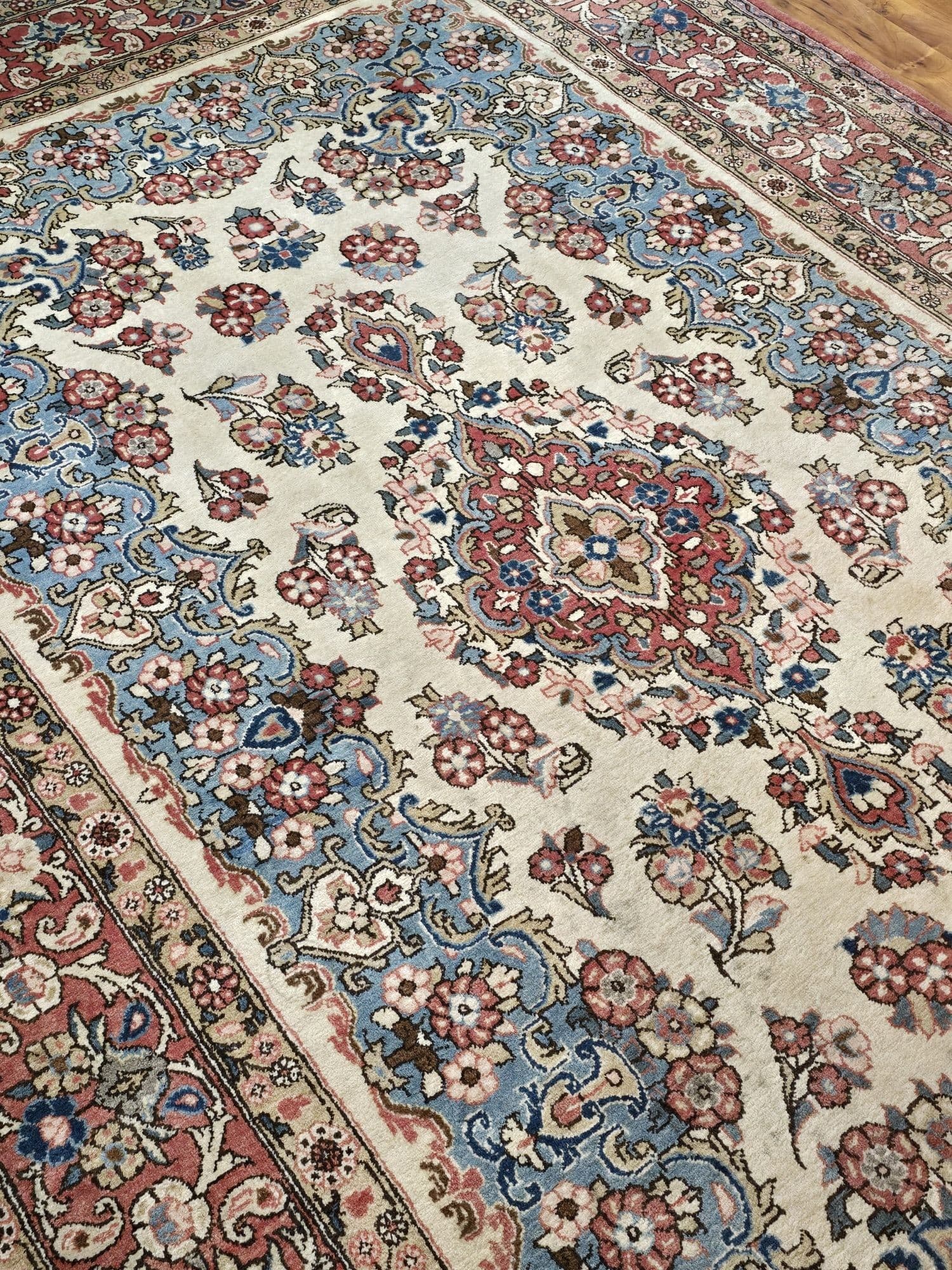 Dywan perski Sarough 200x300 cm, biały niebieski czerwony, wełna, Iran, lata 60. - 396171