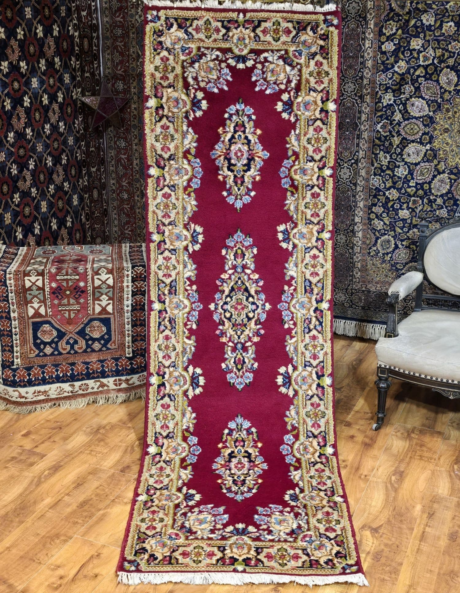 Chodnik Kerman 235x72 cm, czerwony, wełna, Iran, XIX w. - 396195