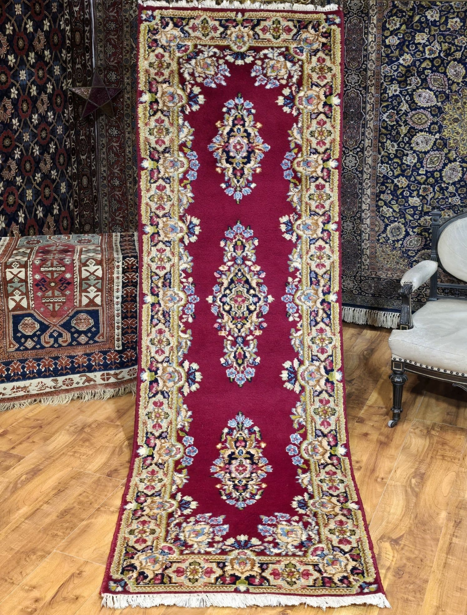 Chodnik Kerman 235x72 cm, czerwony, wełna, Iran, XIX w. - 396196