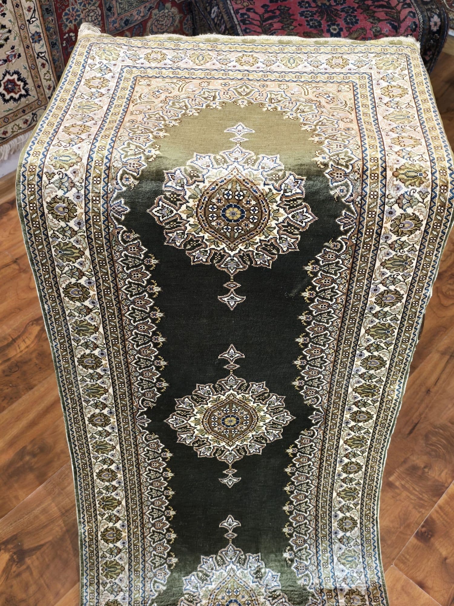 Chodnik Kayseri, zielony złoty, jedwab, Turcja - 396210