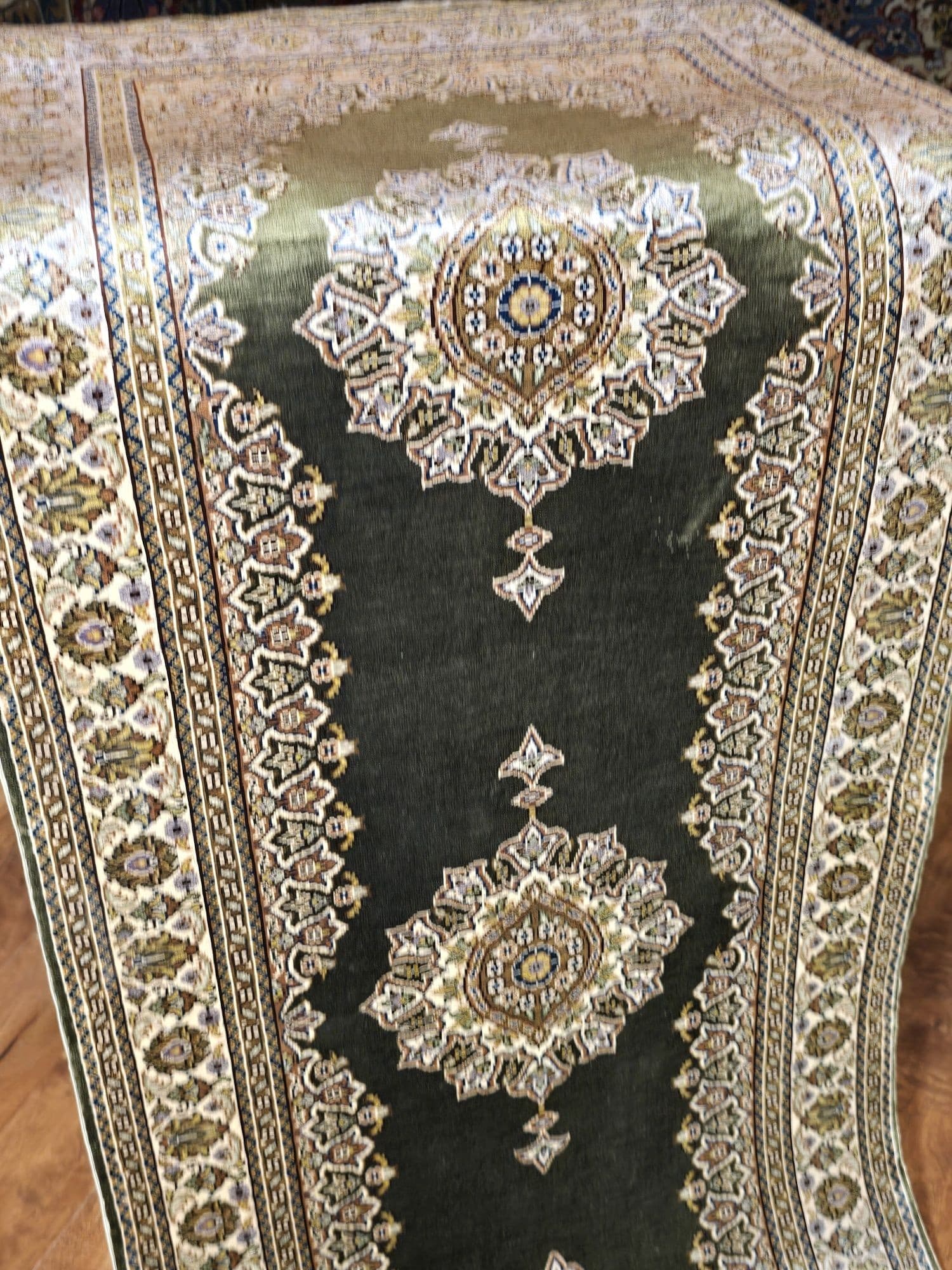 Chodnik Kayseri, zielony złoty, jedwab, Turcja - 396207