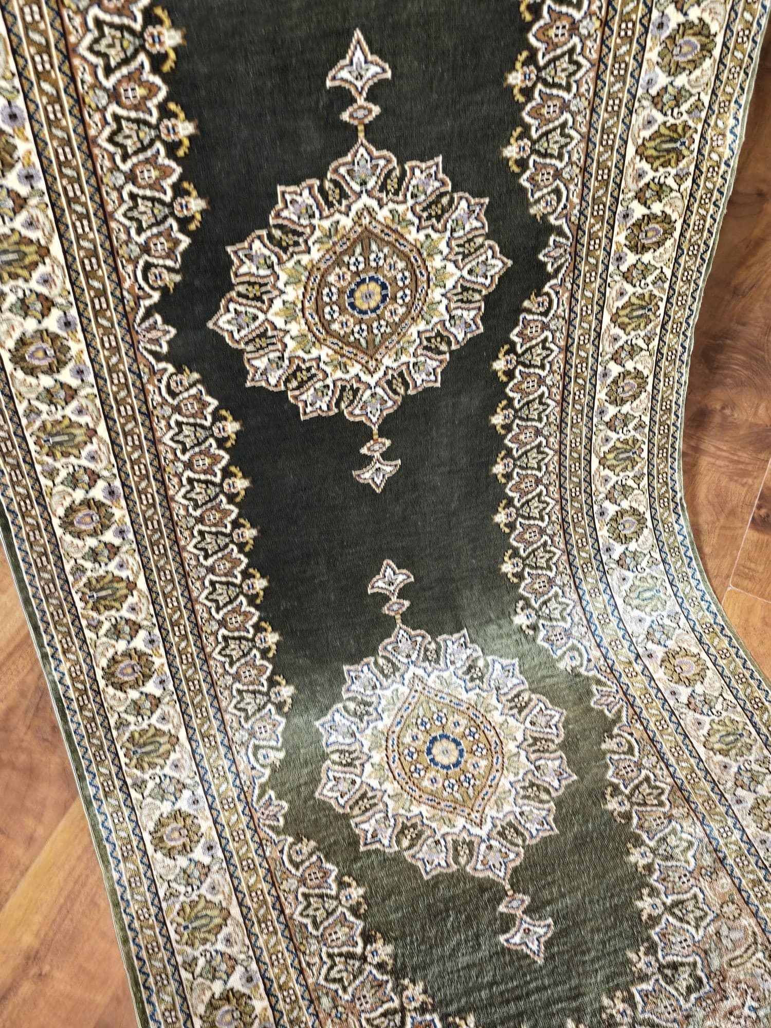 Chodnik Kayseri, zielony złoty, jedwab, Turcja - 396209
