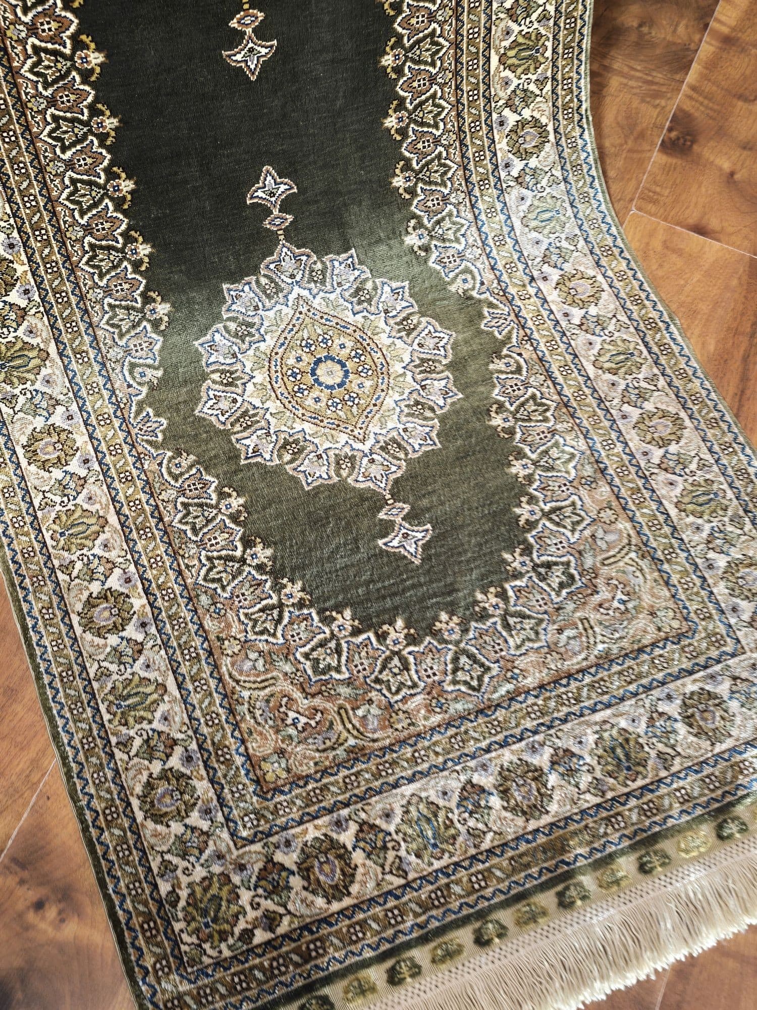 Chodnik Kayseri, zielony złoty, jedwab, Turcja - 396212