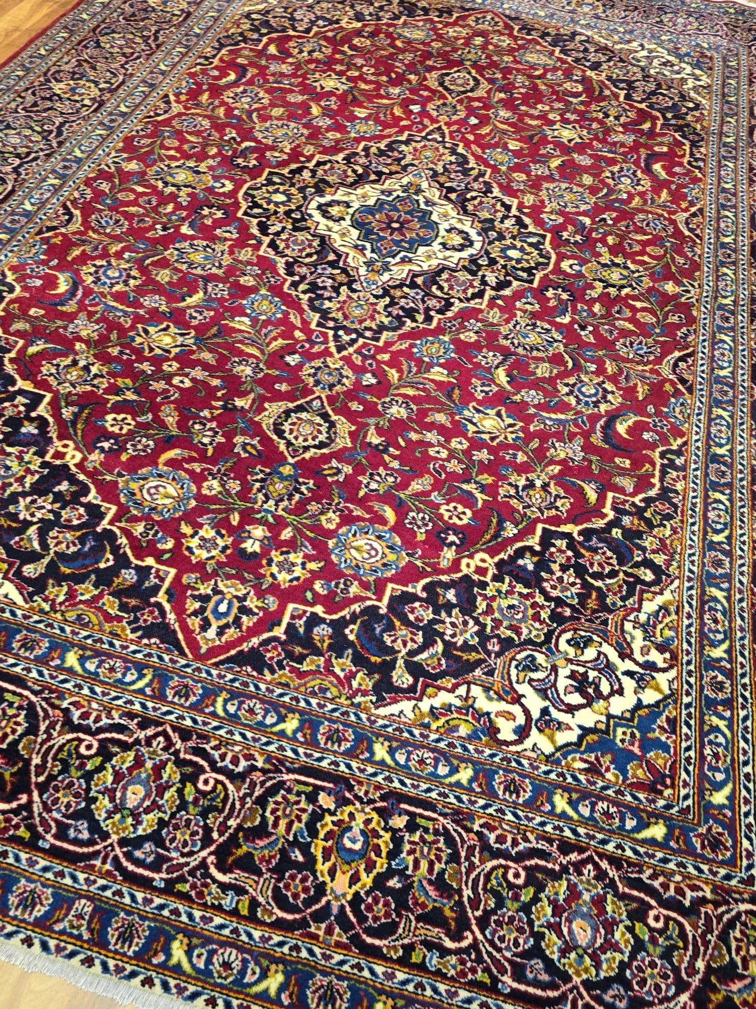 Dywan Keshan 335x248 cm, czerwony niebieski, wełna, Iran, lata 70. - 396217