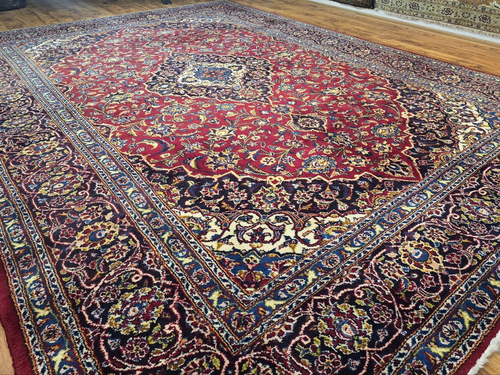 Dywan Keshan 335x248 cm, czerwony niebieski, wełna, Iran, lata 70. - 396216