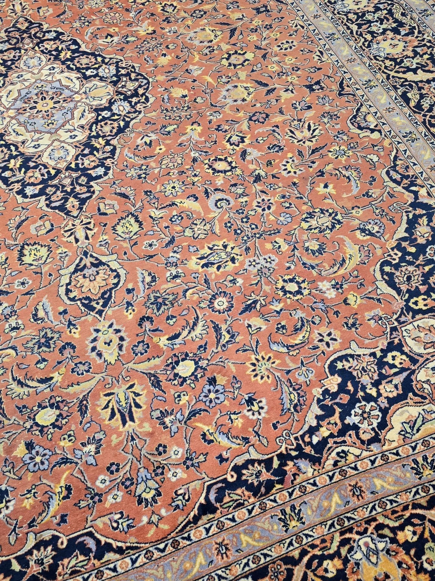 Dywan Keshan 288x383 cm, czerwony granatowy, wełna bawełna, Iran, lata 50. - 396230