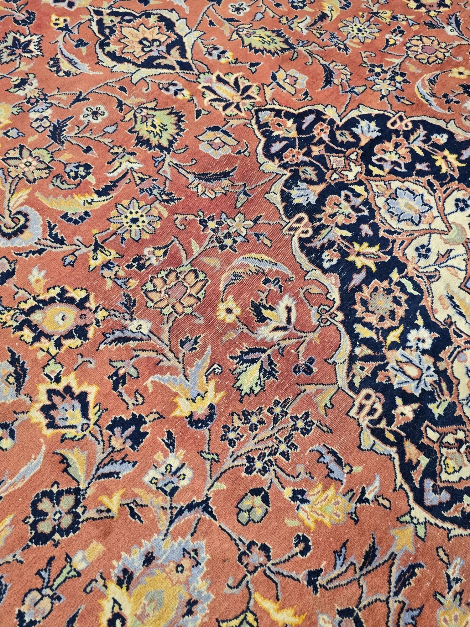 Dywan Keshan 288x383 cm, czerwony granatowy, wełna bawełna, Iran, lata 50. - 396228