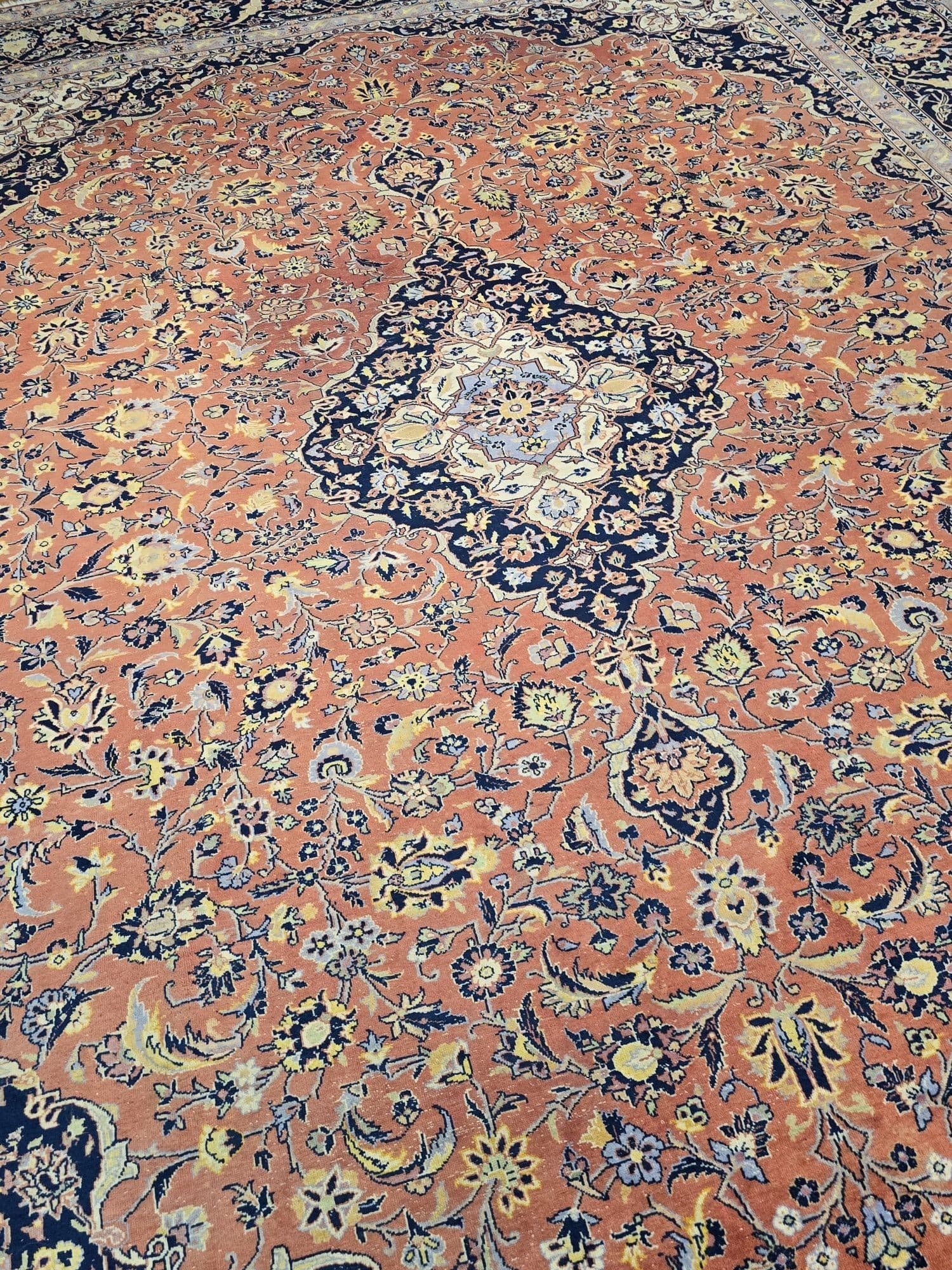 Dywan Keshan 288x383 cm, czerwony granatowy, wełna bawełna, Iran, lata 50. - 396227