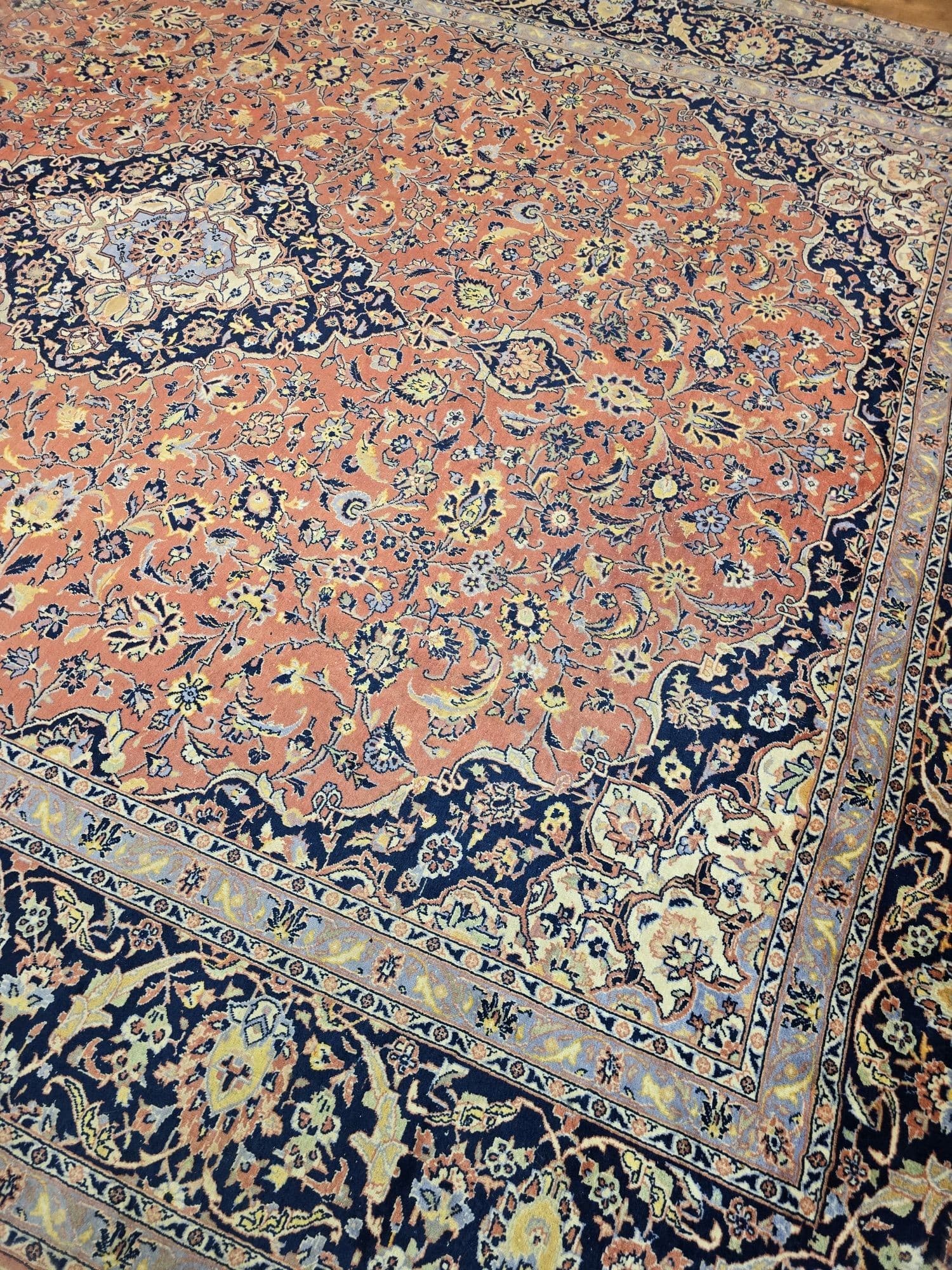 Dywan Keshan 288x383 cm, czerwony granatowy, wełna bawełna, Iran, lata 50. - 396231