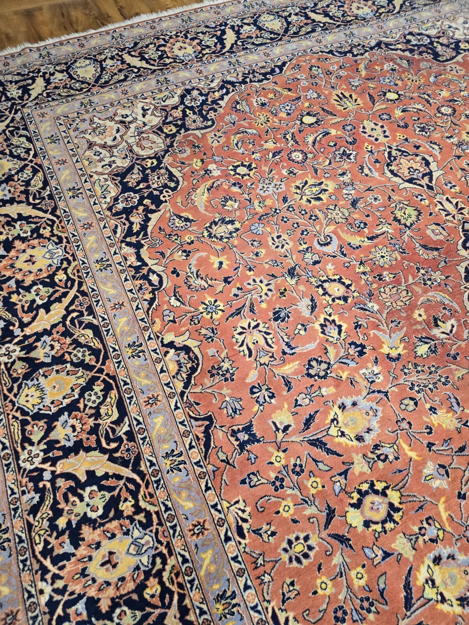 Dywan Keshan 288x383 cm, czerwony granatowy, wełna bawełna, Iran, lata 50. - 396226
