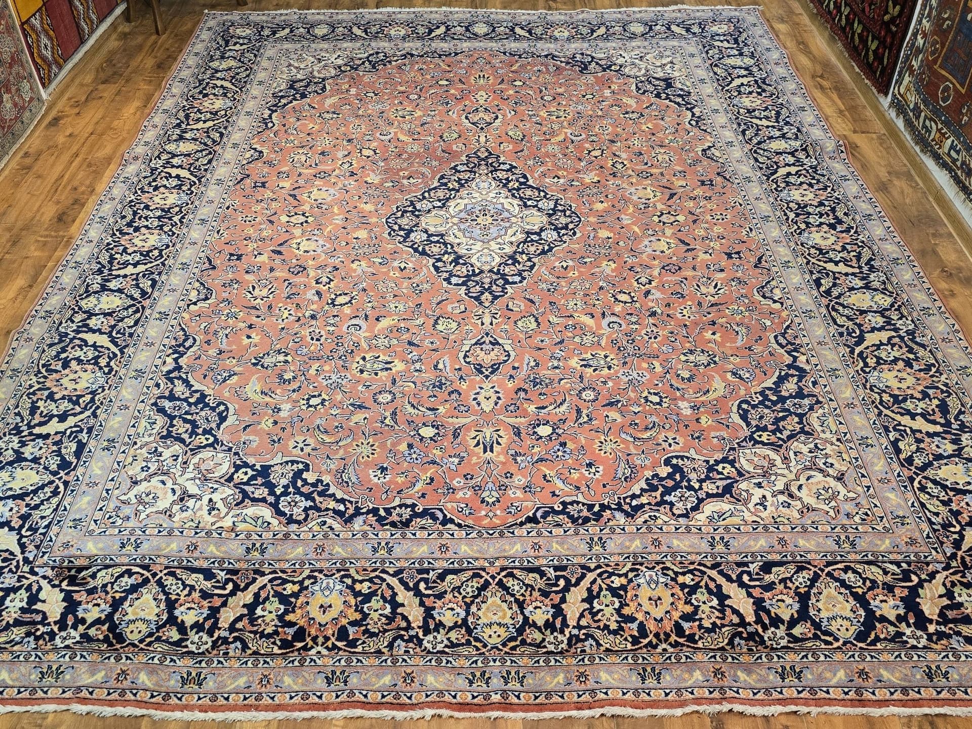 Dywan Keshan 288x383 cm, czerwony granatowy, wełna bawełna, Iran, lata 50. - 396232