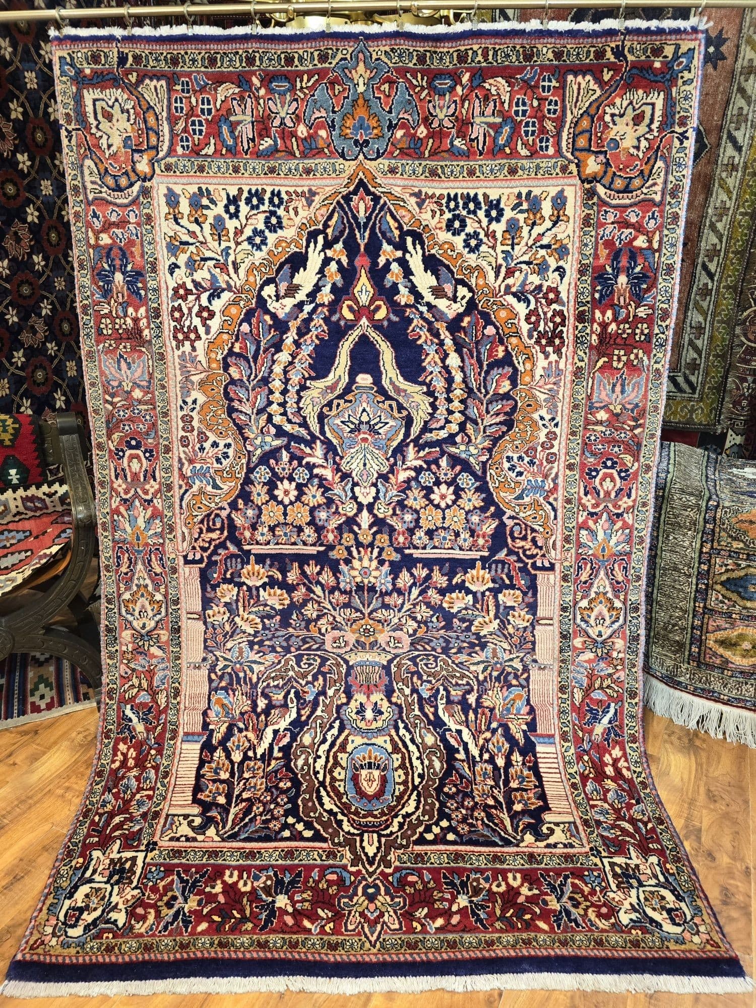 Dywan perski Teheran 220x130 cm, niebieski czerwony, wełna, Iran, XIX w. - 396259
