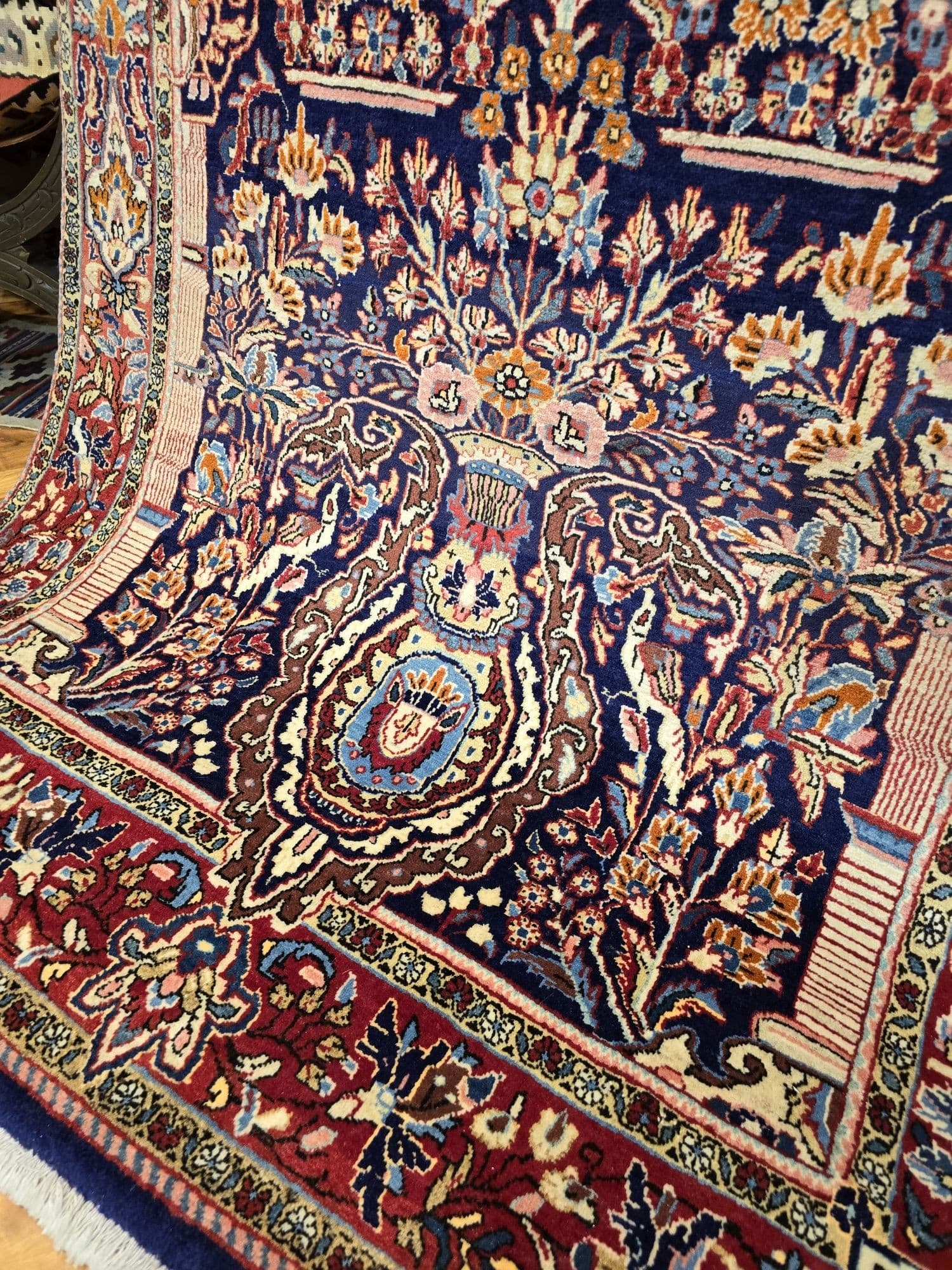Dywan perski Teheran 220x130 cm, niebieski czerwony, wełna, Iran, XIX w. - 396253