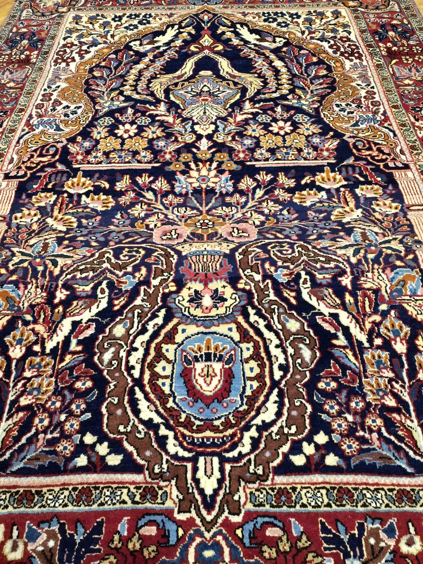 Dywan perski Teheran 220x130 cm, niebieski czerwony, wełna, Iran, XIX w. - 396257