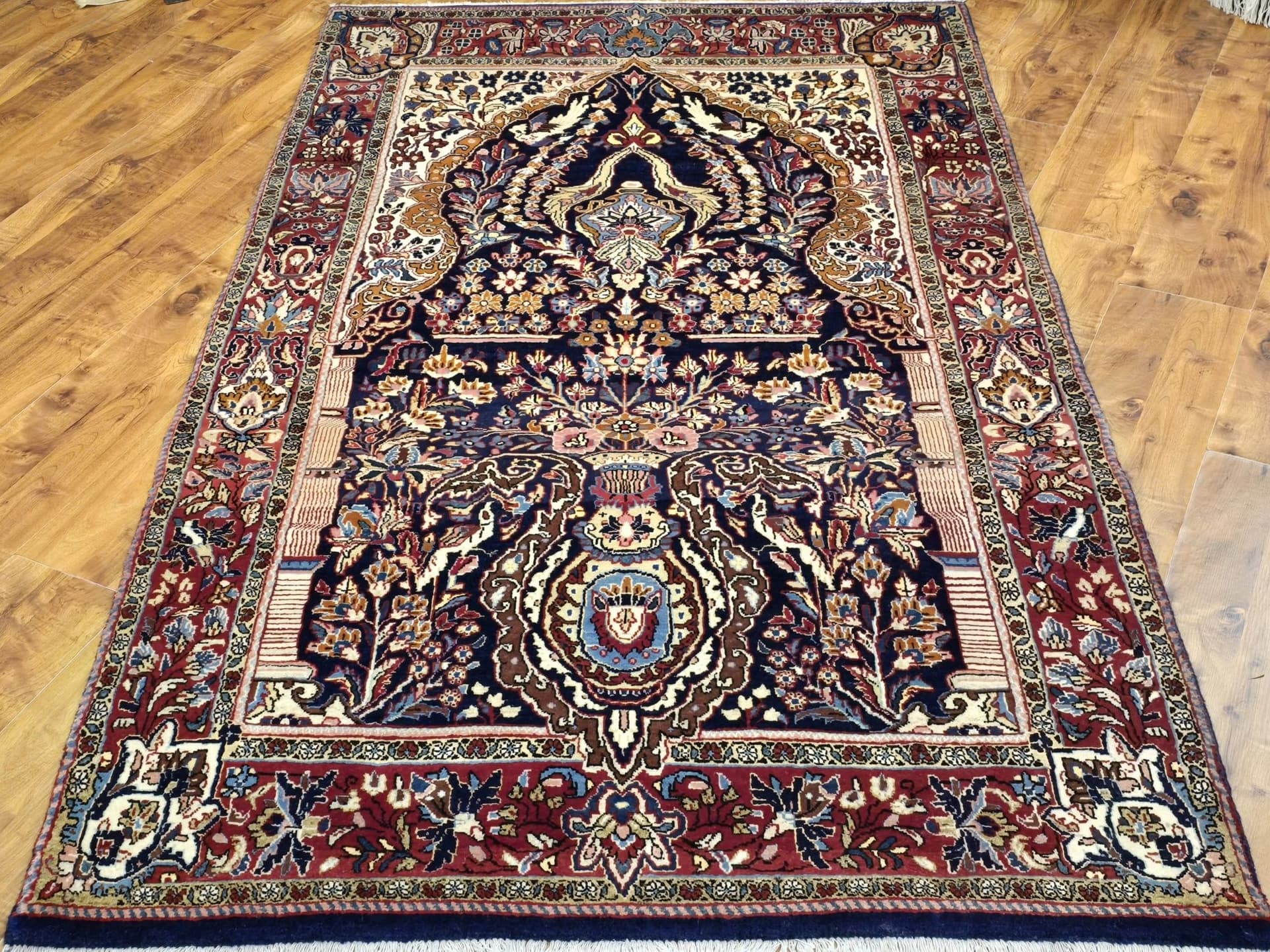 Dywan perski Teheran 220x130 cm, niebieski czerwony, wełna, Iran, XIX w. - 396256