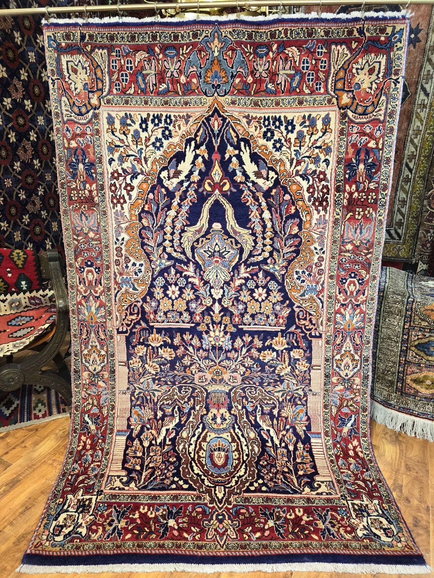 Dywan perski Teheran 220x130 cm, niebieski czerwony, wełna, Iran, XIX w. - 396258