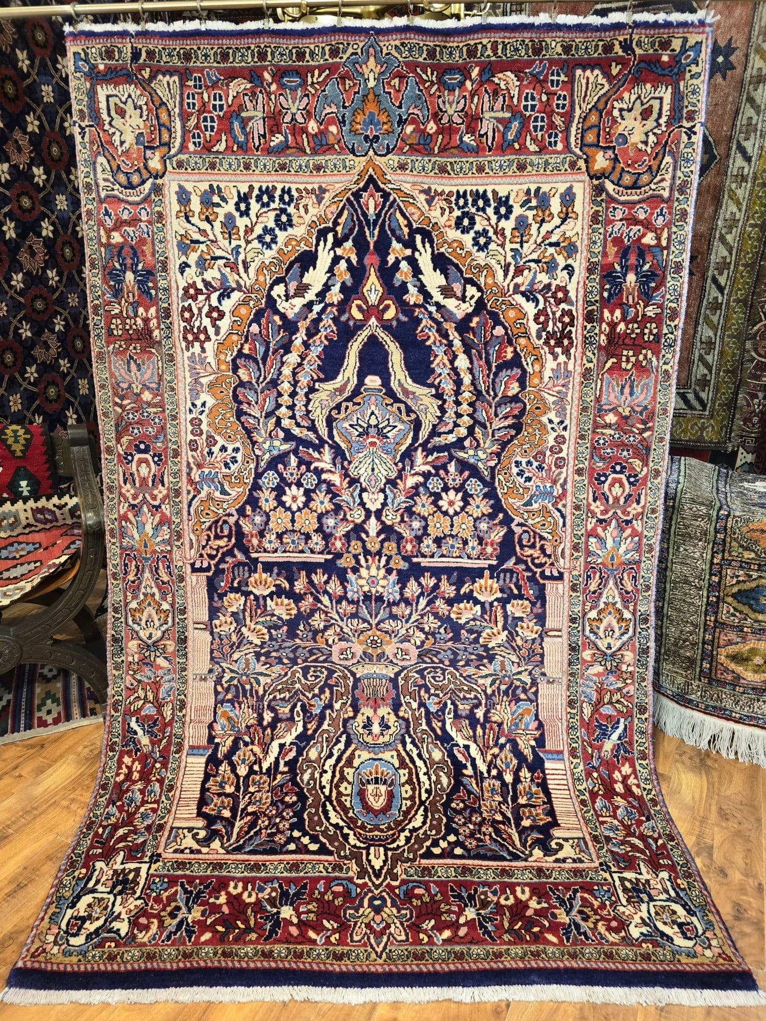 Dywan perski Teheran 220x130 cm, niebieski czerwony, wełna, Iran, XIX w. - 396255