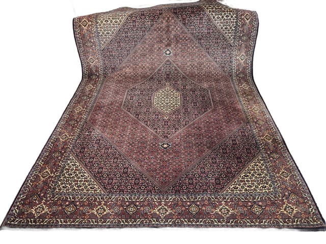 Dywan Bidjar Takab 205x310 cm, czerwony niebieski biały złoty, wełna, Iran, początek XX w. - WYMIARY