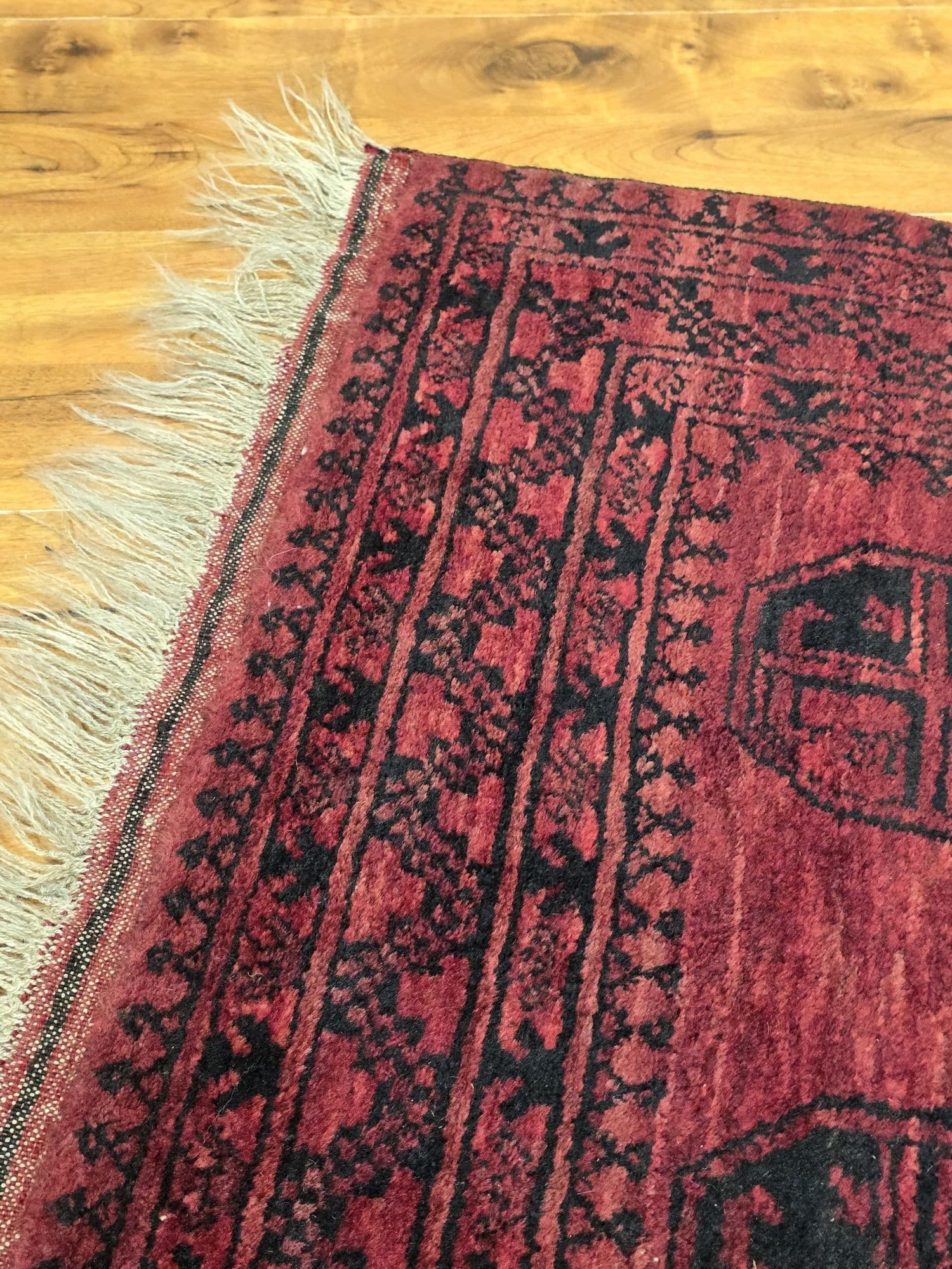 Dywan Afgan, 88x108 cm, wełna czerwona czarna niebieska, Afganistan - 396309