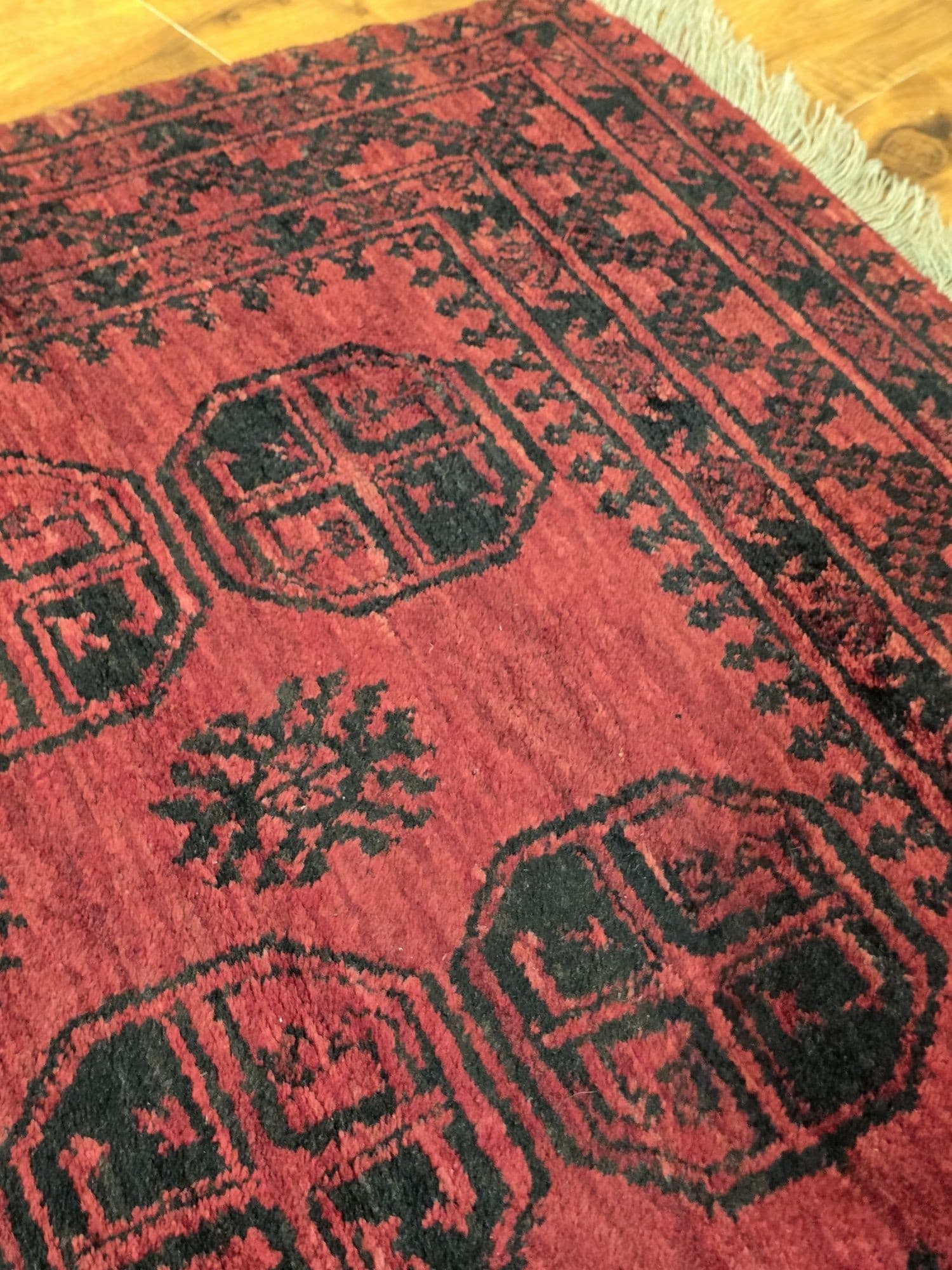 Dywan Afgan, 88x108 cm, wełna czerwona czarna niebieska, Afganistan - 396304