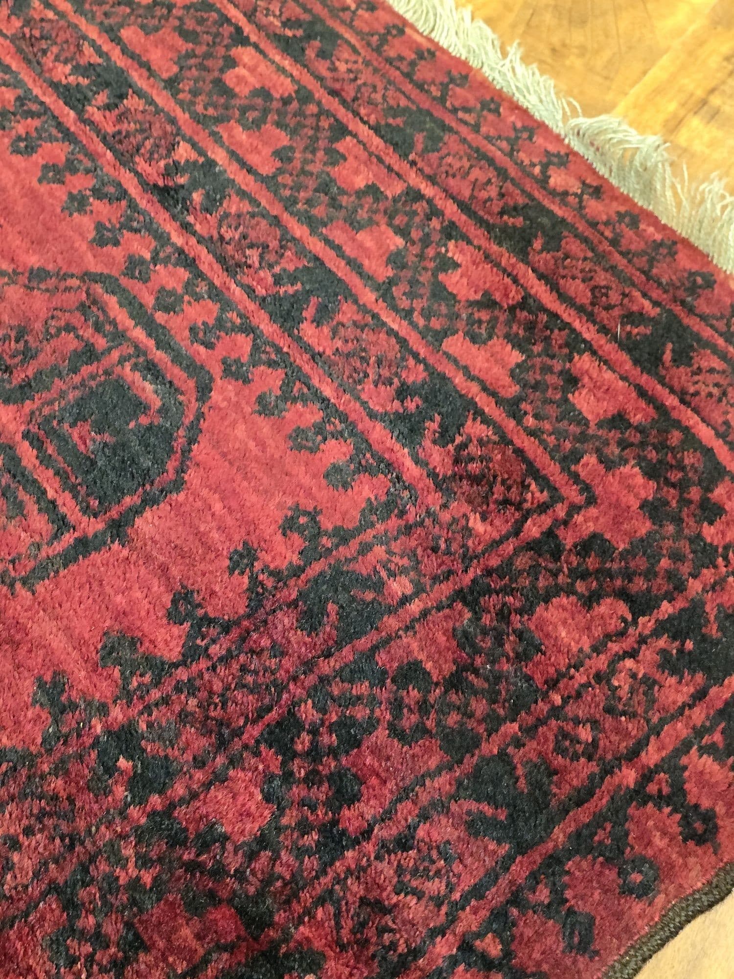 Dywan Afgan, 88x108 cm, wełna czerwona czarna niebieska, Afganistan - 396305