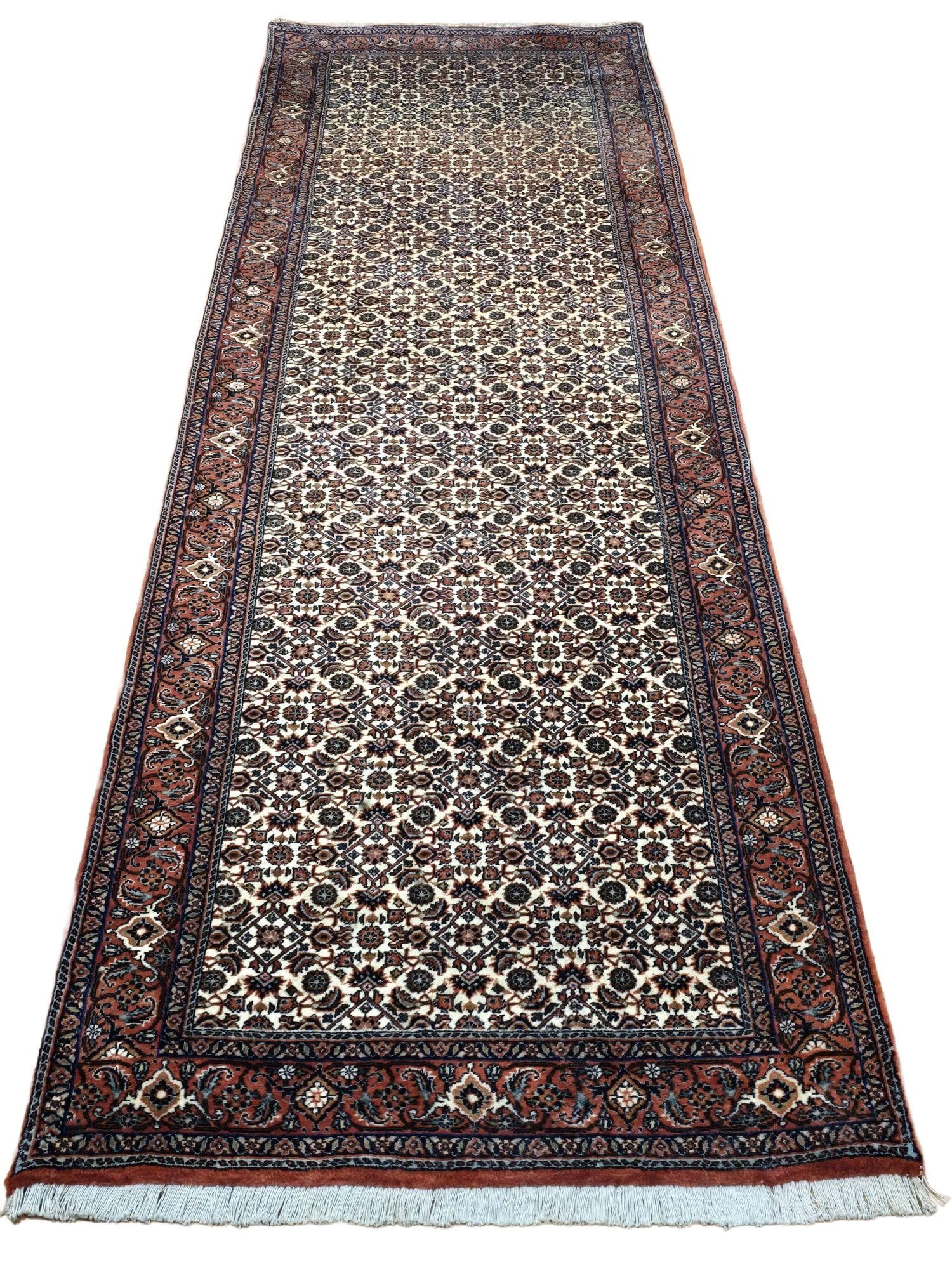Chodnik Bidjar Takab 290x88 cm, beżowy czerwony niebieski złoty zielony biały, wełna, Iran