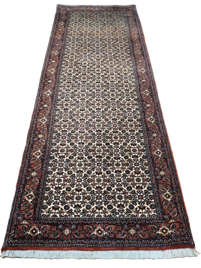 Chodnik Bidjar Takab 290x88 cm, beżowy czerwony niebieski złoty zielony biały, wełna, Iran - WYMIARY