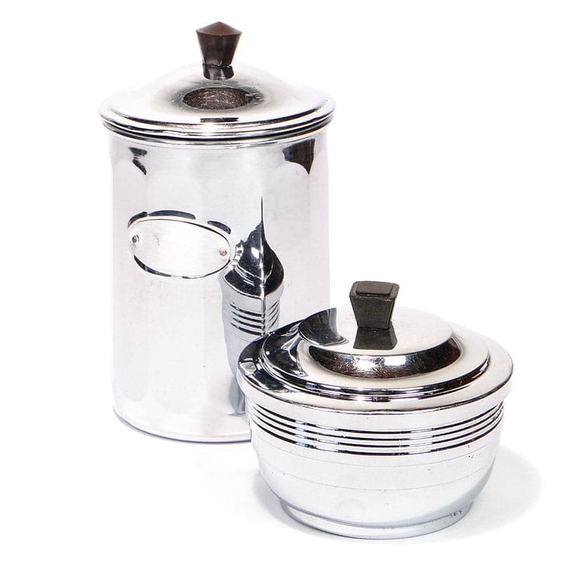 Set of kitchen containers Art Deco, silver chrome-plated brass, black ebonite, France, 1920s. - 396334