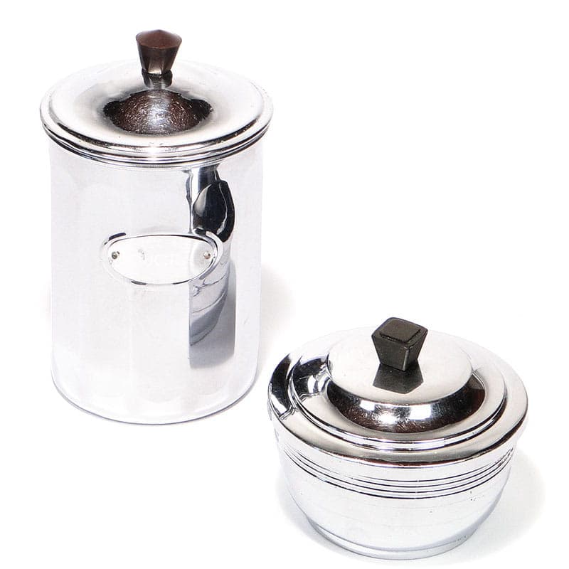 Set of kitchen containers Art Deco, silver chrome-plated brass, black ebonite, France, 1920s. - 396329