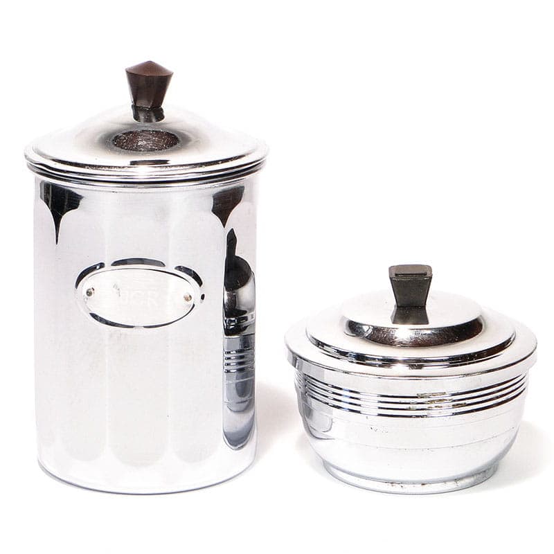Set of kitchen containers Art Deco, silver chrome-plated brass, black ebonite, France, 1920s.