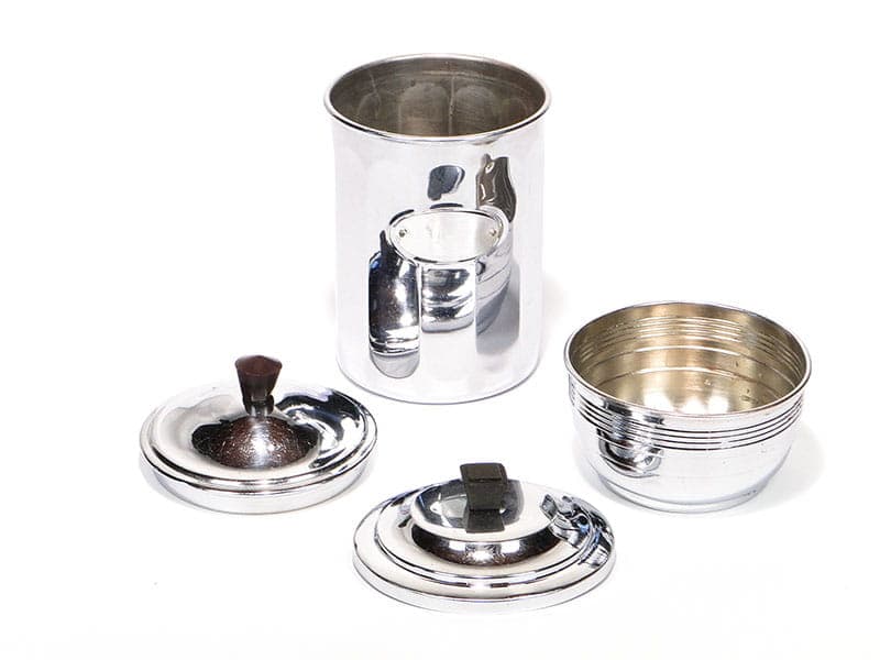 Set of kitchen containers Art Deco, silver chrome-plated brass, black ebonite, France, 1920s. - 396330
