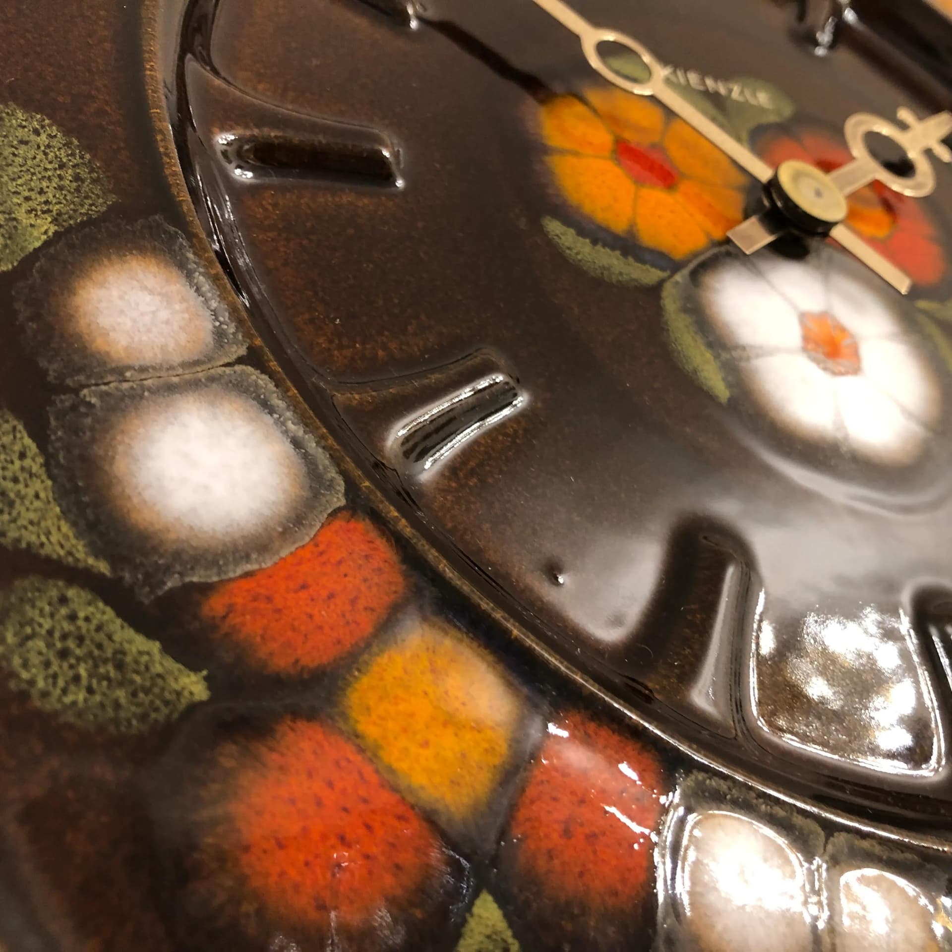 Zegar ścienny, ceramika multikolor, Kienzle, Niemcy, lata 70. - 29098