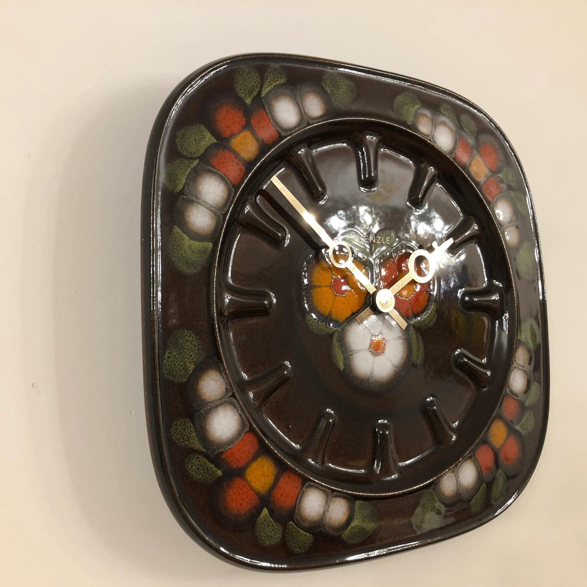 Zegar ścienny, ceramika multikolor, Kienzle, Niemcy, lata 70. - 29100
