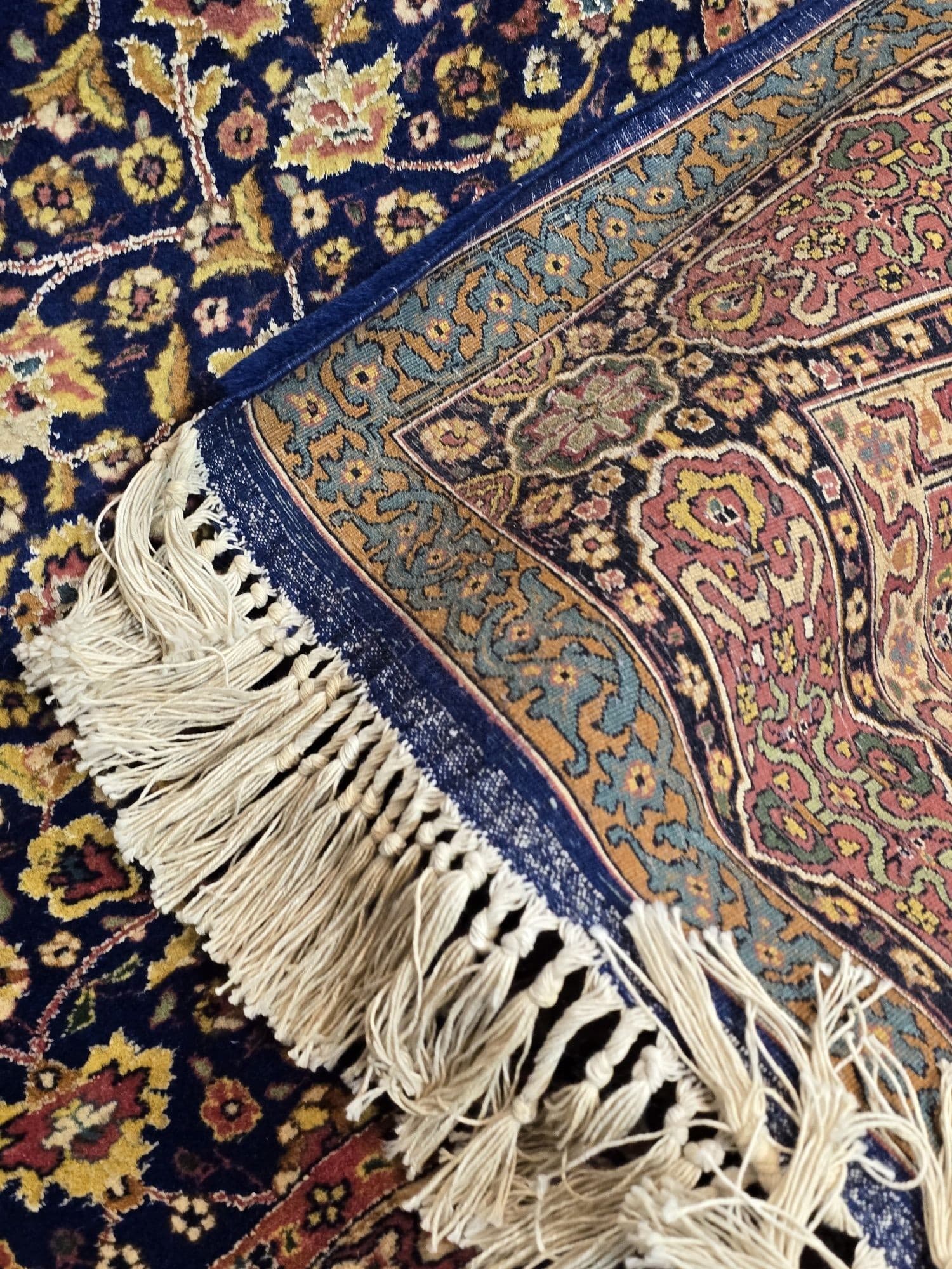 Dywan Ardabil & Hafiz 210x140 cm, niebieski złoty, wełna jedwab, Iran, początek XX w. - 396387