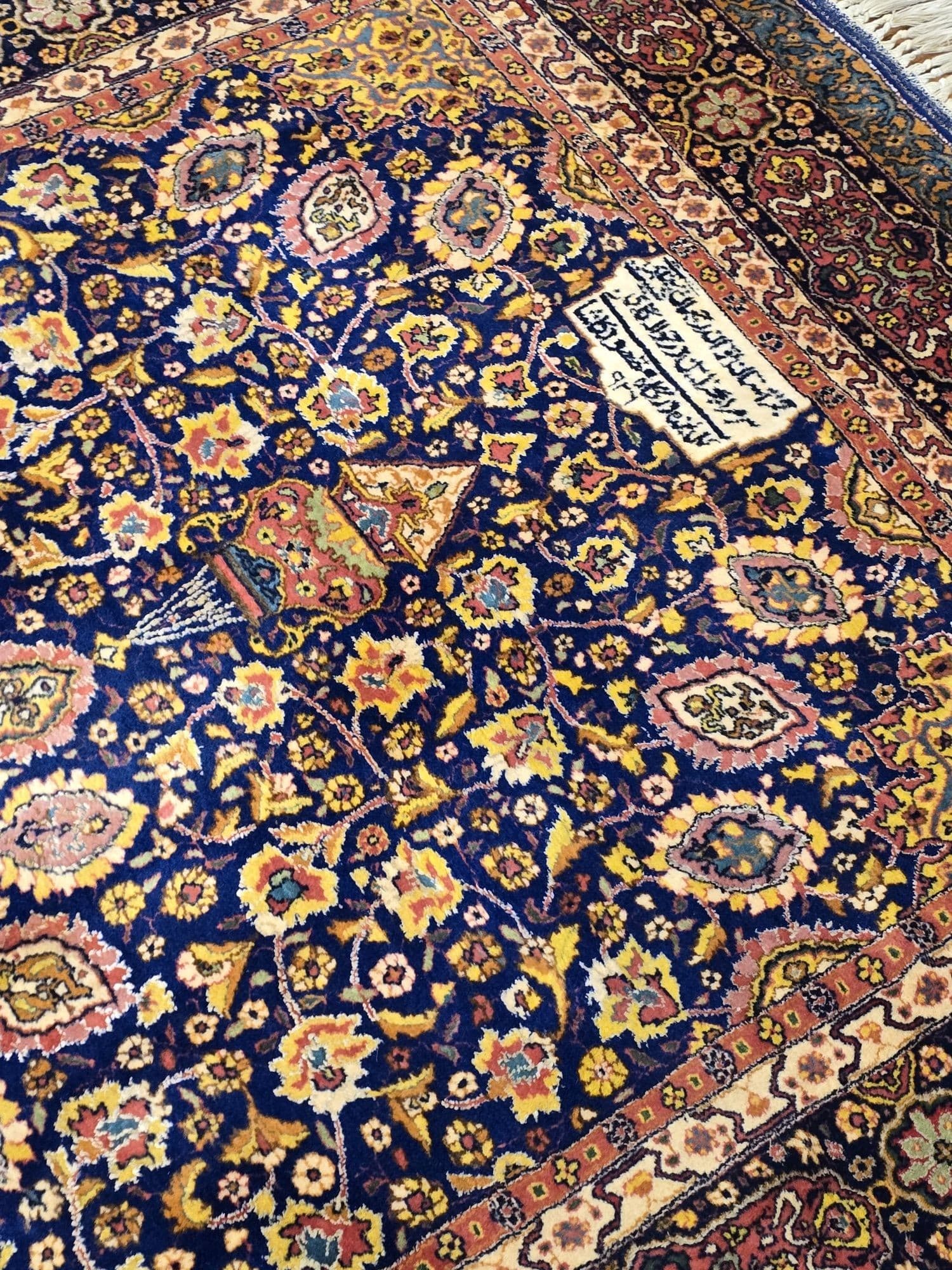 Dywan Ardabil & Hafiz 210x140 cm, niebieski złoty, wełna jedwab, Iran, początek XX w. - 396389