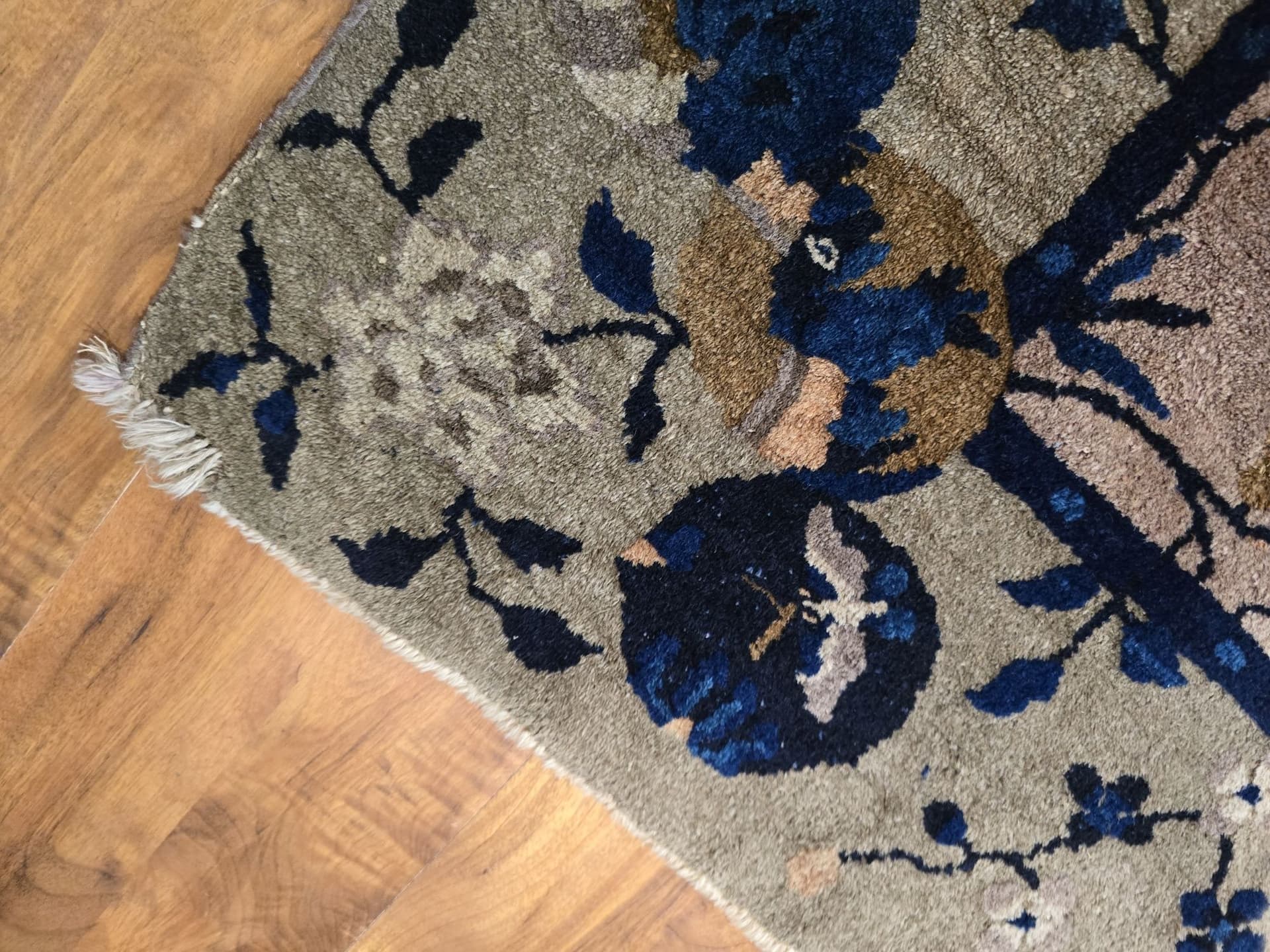 Rug Art Deco, 350x277 cm, blue beige gold pink green, wool cotton, China, 1920s. - 396418