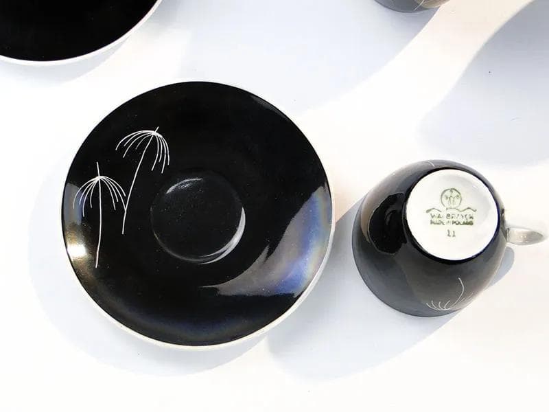 Czarno-biały serwis kawowy „Tom”, proj. J. Steckiewicz dla Zakładów Porcelany Stołowej Wałbrzych, Polska, lata 50. - 29187