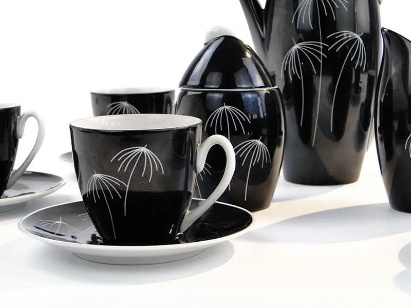 Czarno-biały serwis kawowy „Tom”, proj. J. Steckiewicz dla Zakładów Porcelany Stołowej Wałbrzych, Polska, lata 50. - 29185
