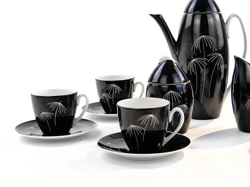 Czarno-biały serwis kawowy „Tom”, proj. J. Steckiewicz dla Zakładów Porcelany Stołowej Wałbrzych, Polska, lata 50. - 29183