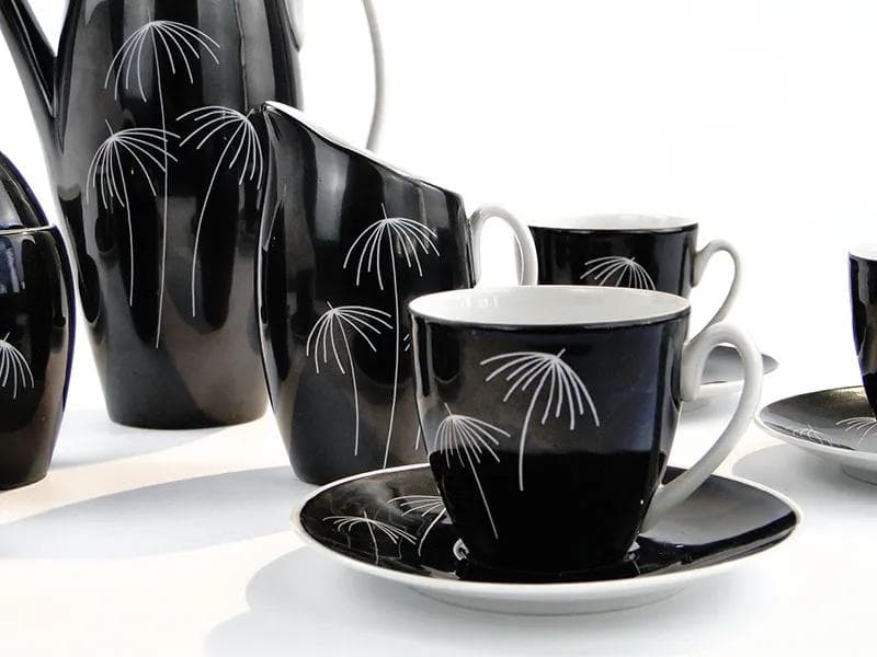 Czarno-biały serwis kawowy „Tom”, proj. J. Steckiewicz dla Zakładów Porcelany Stołowej Wałbrzych, Polska, lata 50. - 29186