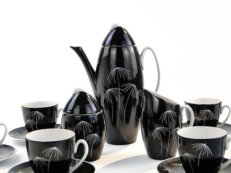 Czarno-biały serwis kawowy „Tom”, proj. J. Steckiewicz dla Zakładów Porcelany Stołowej Wałbrzych, Polska, lata 50. - 29184