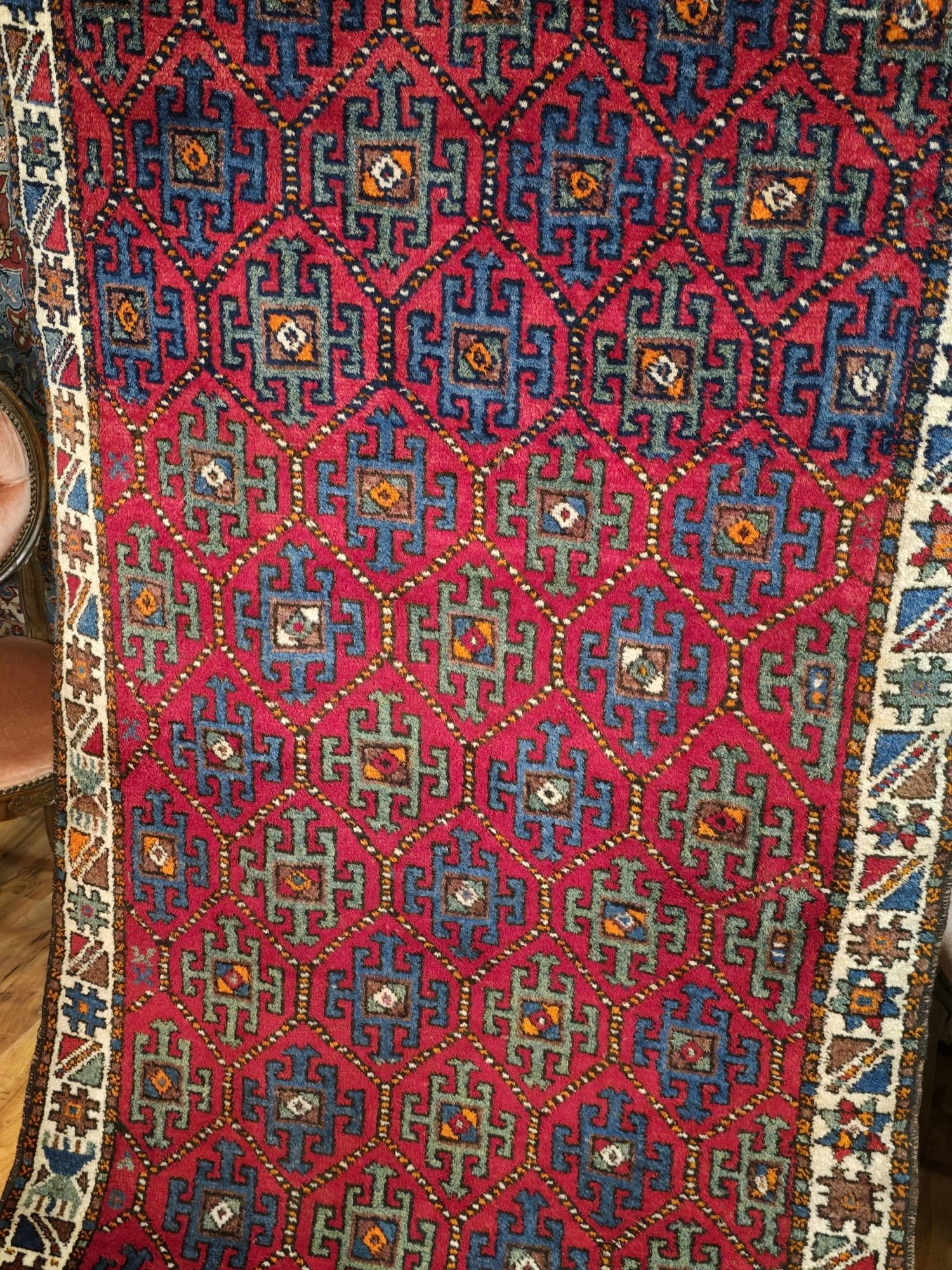 Caucasian rug, 210x110 cm, red, wool, Azerbaijan, 19th century - 396438
