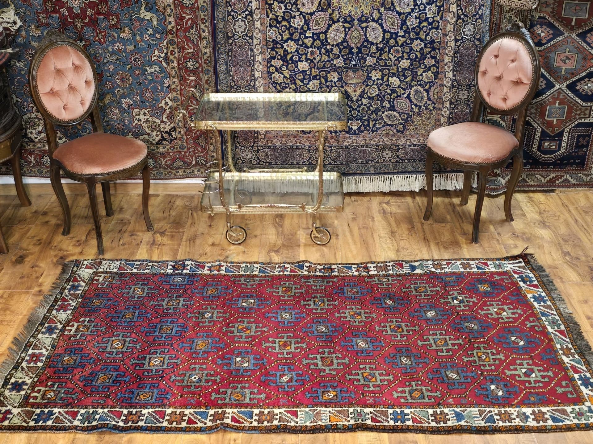 Caucasian rug, 210x110 cm, red, wool, Azerbaijan, 19th century - 396434