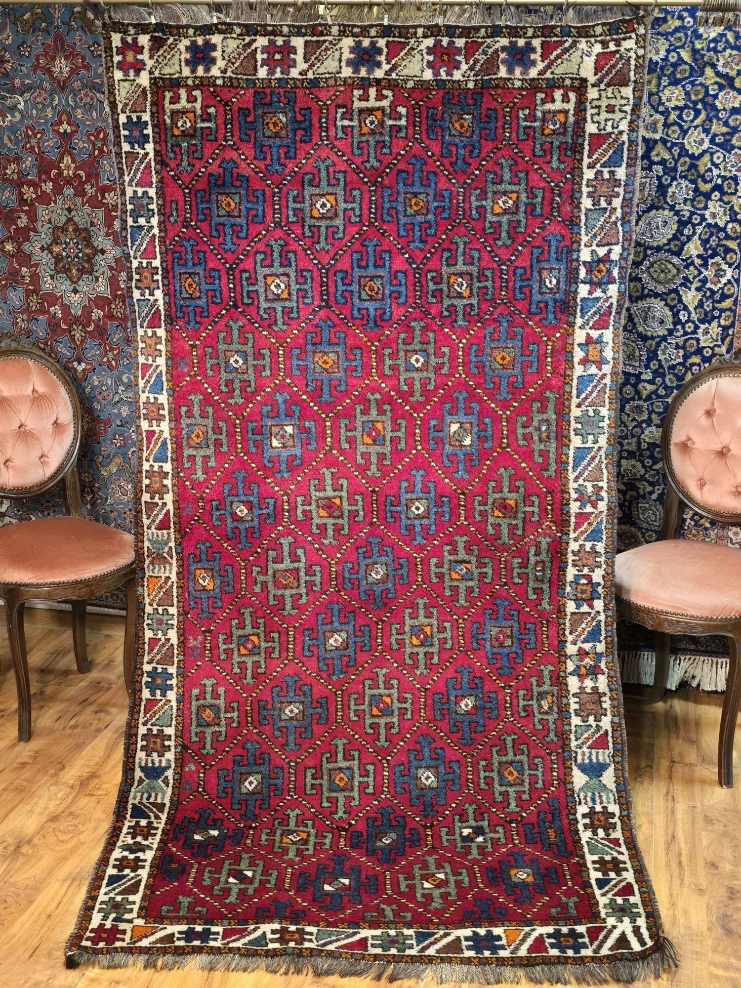 Caucasian rug, 210x110 cm, red, wool, Azerbaijan, 19th century - 396439