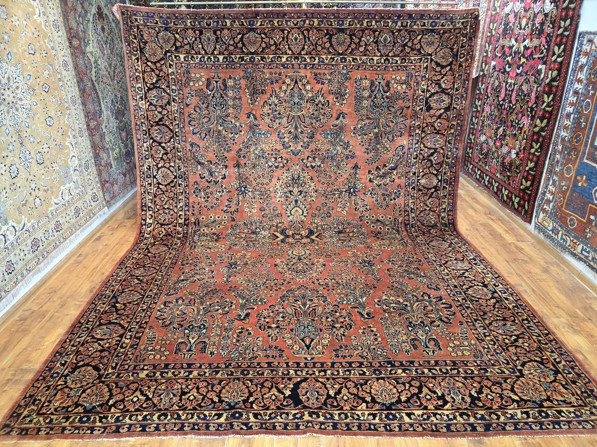 Dywan American Sarough 267x350 cm, czerwony niebieski złoty zielony różowy, wełna, Iran, lata 30. - 396464