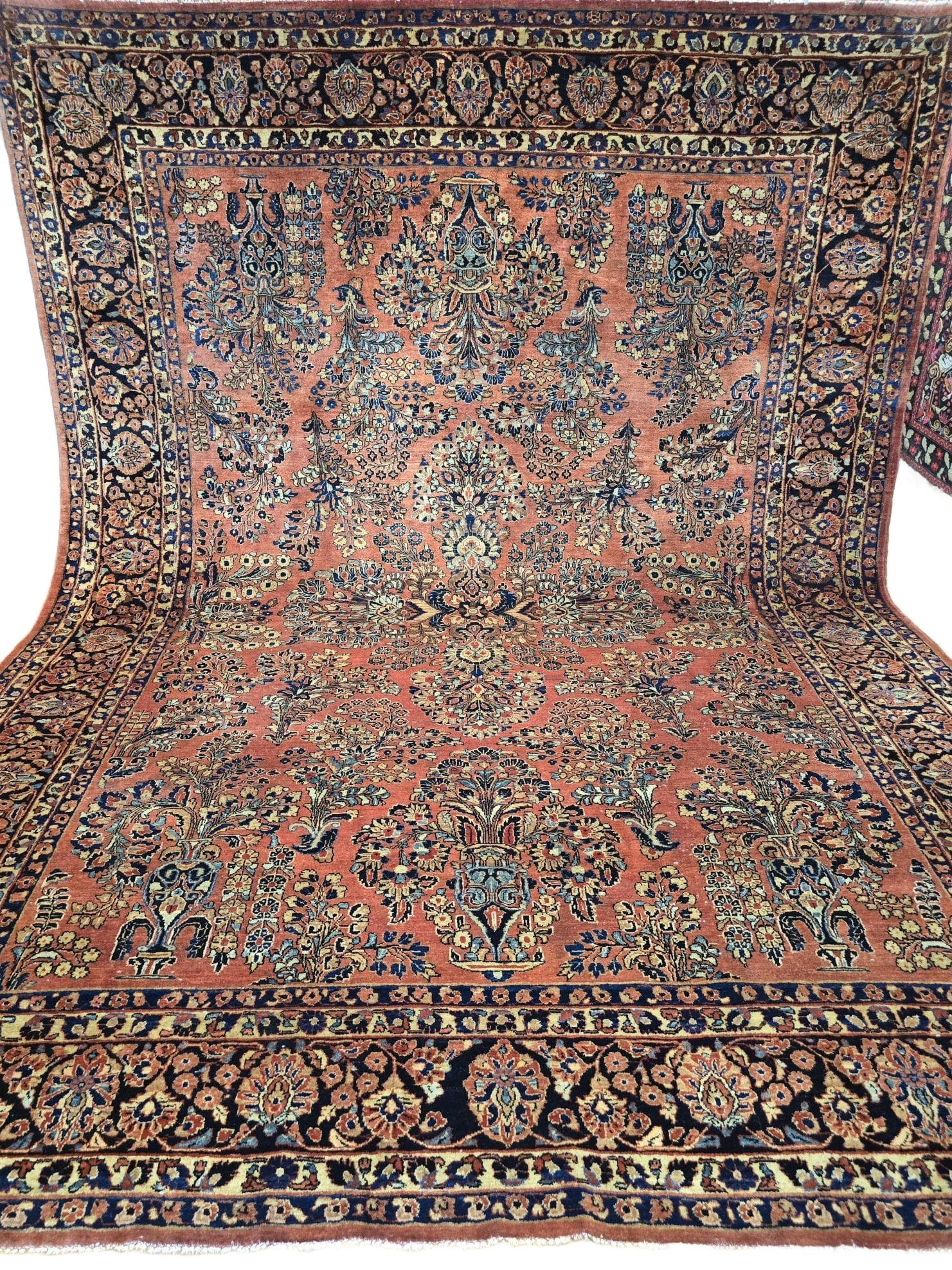 Dywan American Sarough 267x350 cm, czerwony niebieski złoty zielony różowy, wełna, Iran, lata 30.