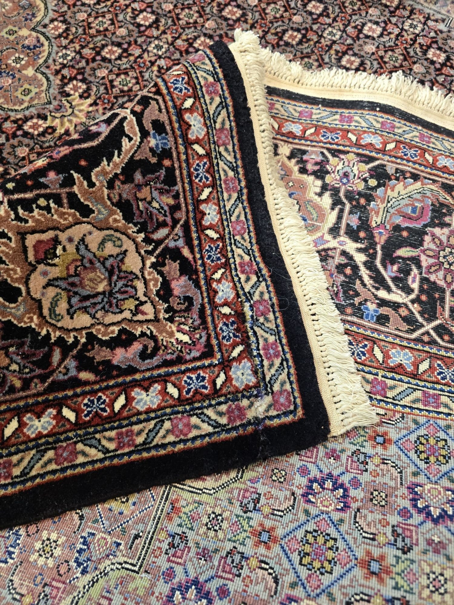 Dywan Tabriz 200x300, czarny czerwony różowy niebieski biały zielony złoty fioletowy, wełna, Iran, początek XX w. - 396507