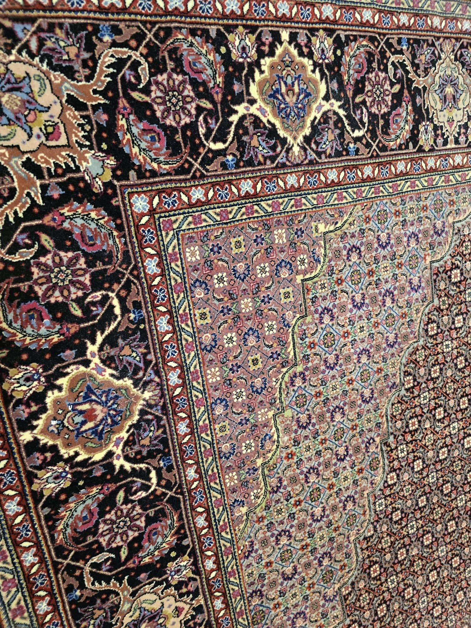 Dywan Tabriz 200x300, czarny czerwony różowy niebieski biały zielony złoty fioletowy, wełna, Iran, początek XX w. - 396505